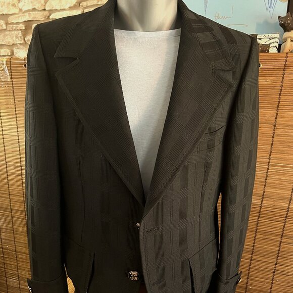 70's Navy Blue Textured Sport Coat - Picture 1 of 6